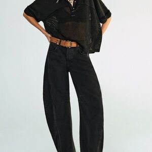 Free People Black Barrel Leg Jeans (Regular Length)